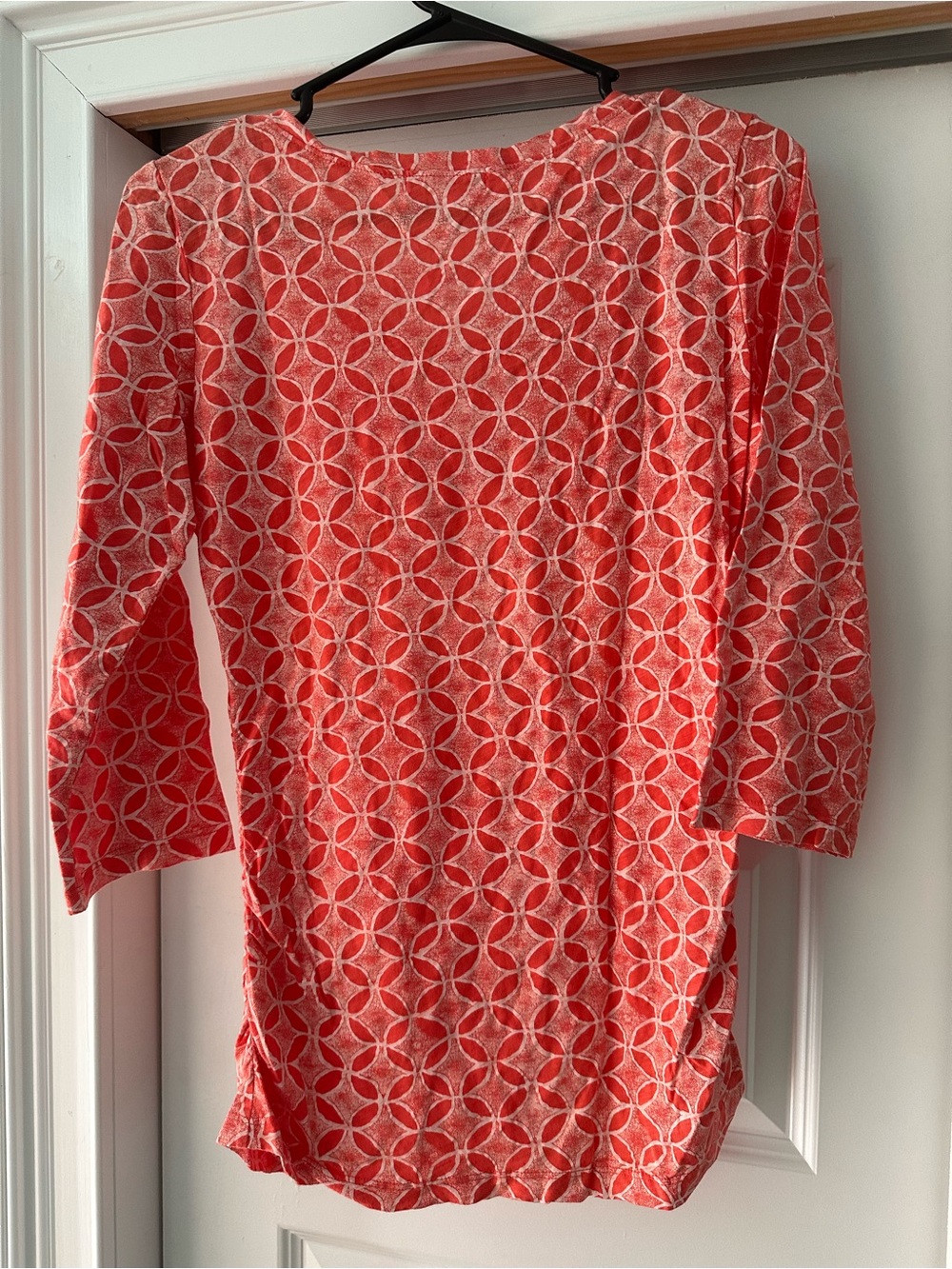 Fresh Produce Women’s Small V-Neck Geometric Print Cotton Coral Ruched Sides USA - Picture 2 of 4